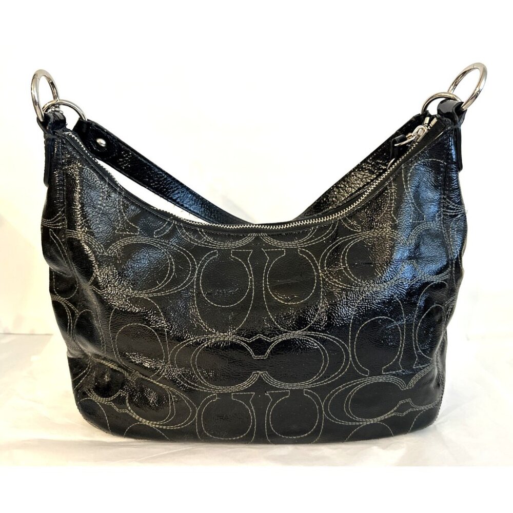 COACH Black Signature Patent Leather Hobo Handbag Purse A1293-F19282 Tag & Charm - Picture 6 of 16